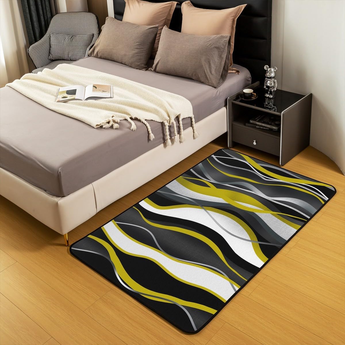 Geometric White Yellow Area Rug Bedroom Living Room 3x5
