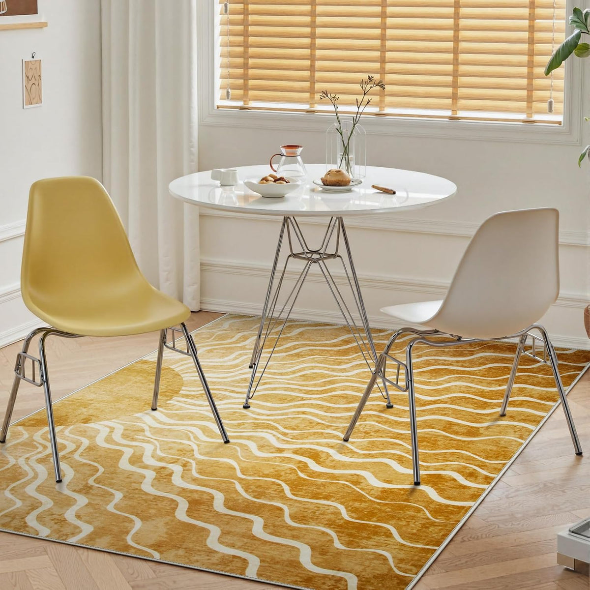 Sun 5x7 Area Rug, Boho Ombre Yellow Bedroom Rug Machine Washable Carpet, Ultra Thin Soft Non Slip Mid Century Nursery Carpet for Kids Room Living Room Playroom Classroom Decor