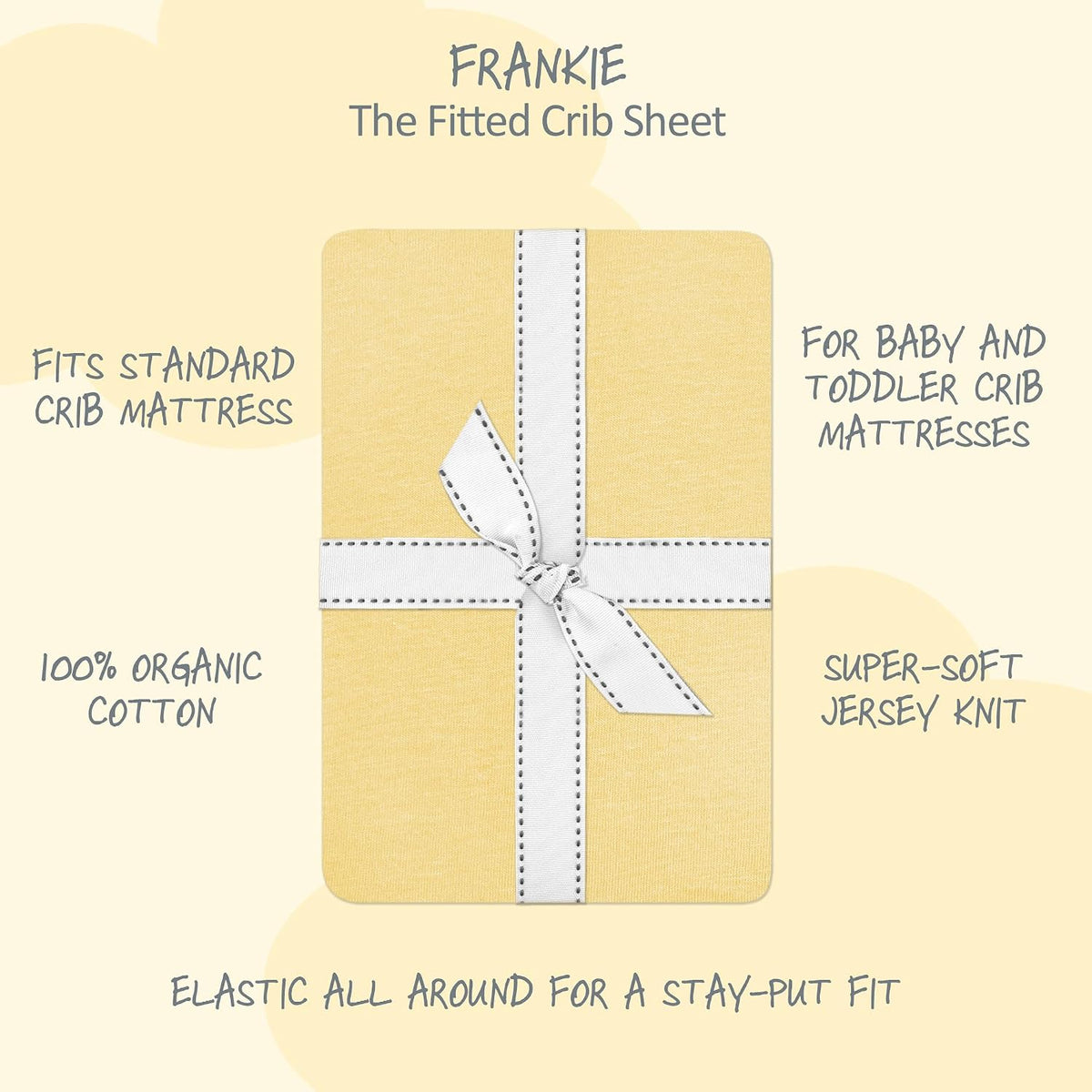 Frankie Fitted Crib Sheet 100% Organic Cotton for Baby & Toddler Mattress, Breathable for Boys & Girls, Butter Yellow, One Size
