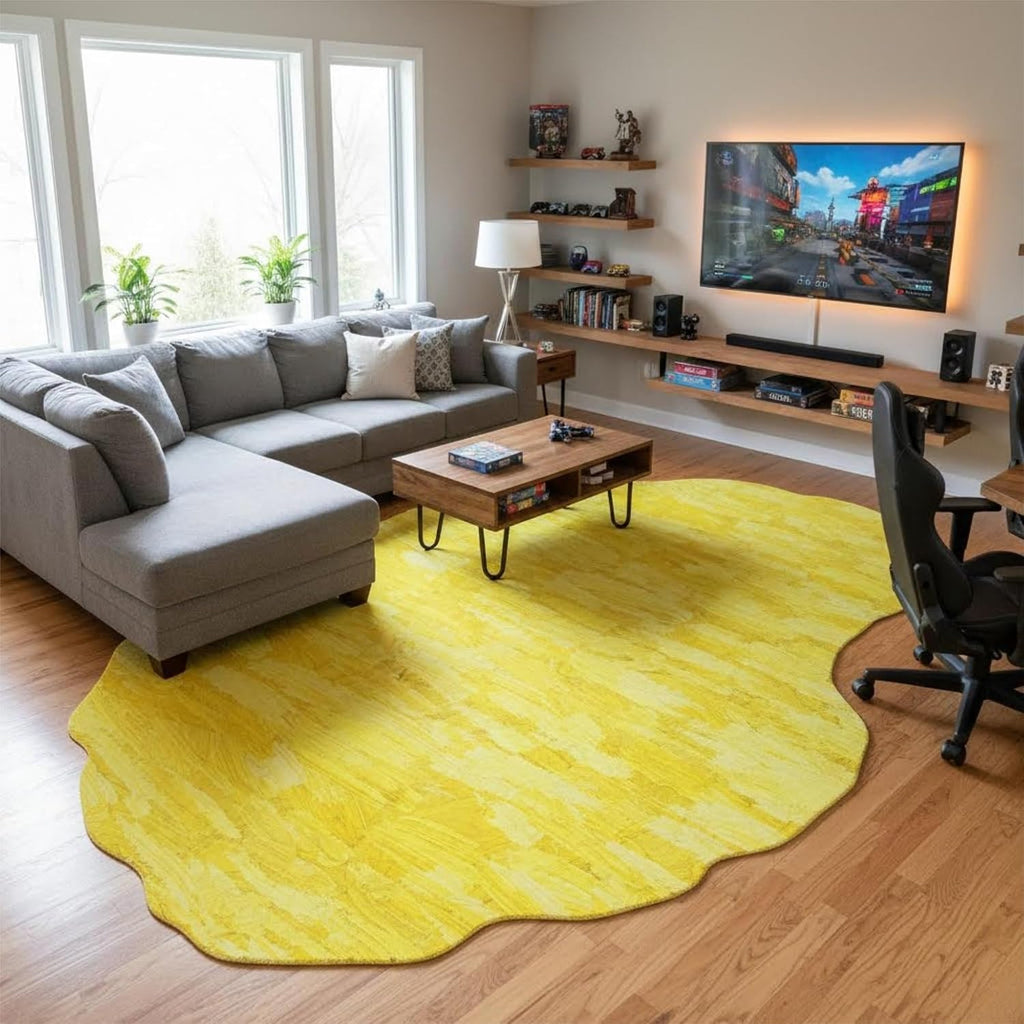 Nordic Minimalist Irregular Rugs Modern Abstract Art Deco Area Rug for Living Room Bedroom Dining Room 3x5 Soft Non Slip Thick Carpet Bright Yellow Vibrant Indoor Floor Mats Nursery Dorm Guestroom