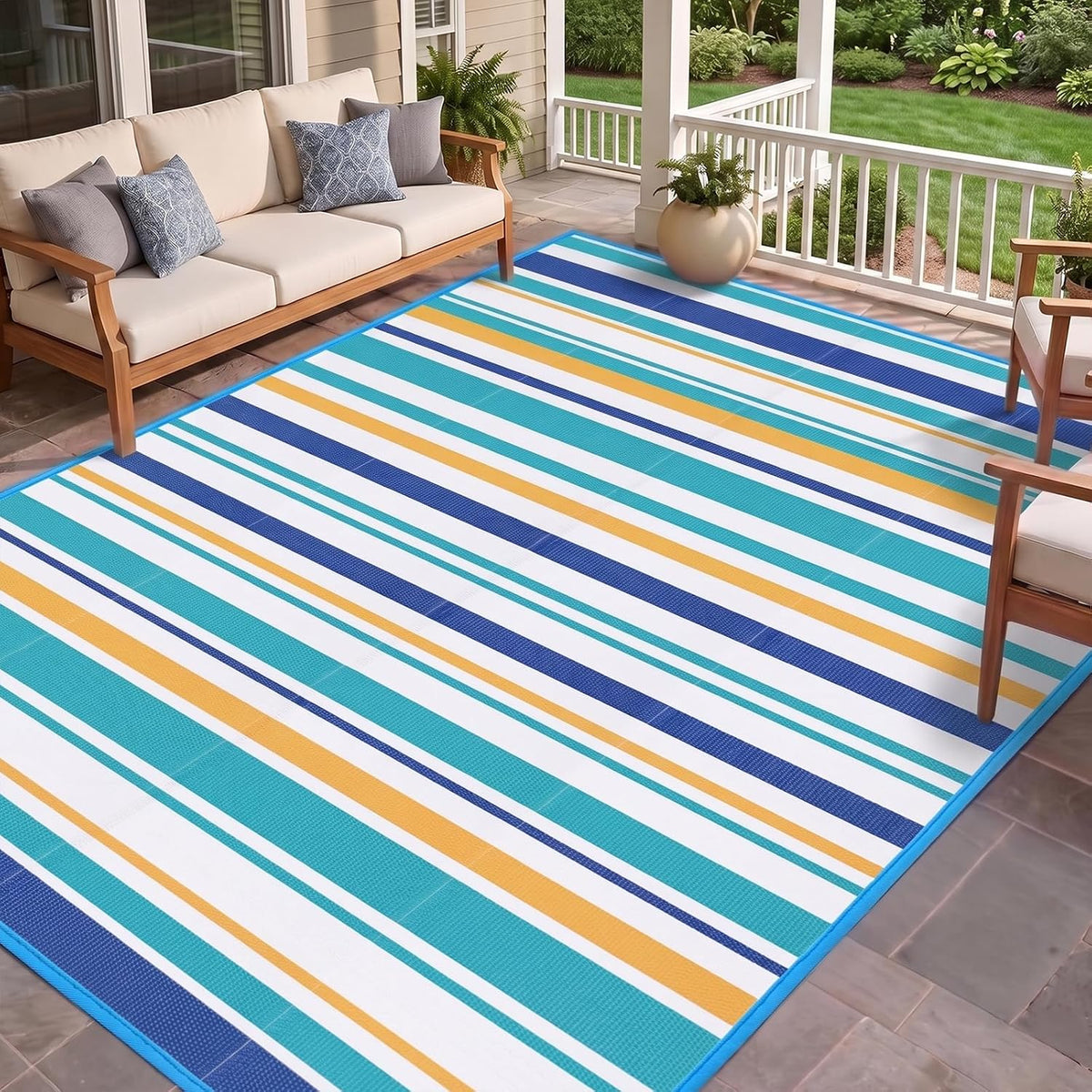 Outdoor Rug 5x8 ft, Waterproof Portable Plastic Straw Mat for Camping