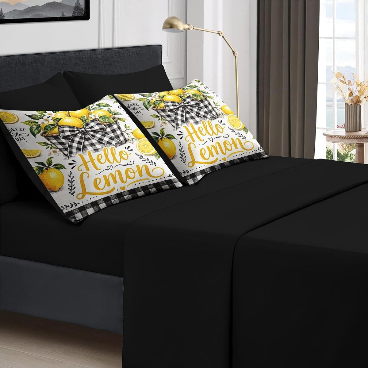 Full Comforter Set, 7 Pieces Lemon Farmhouse Bedding Set