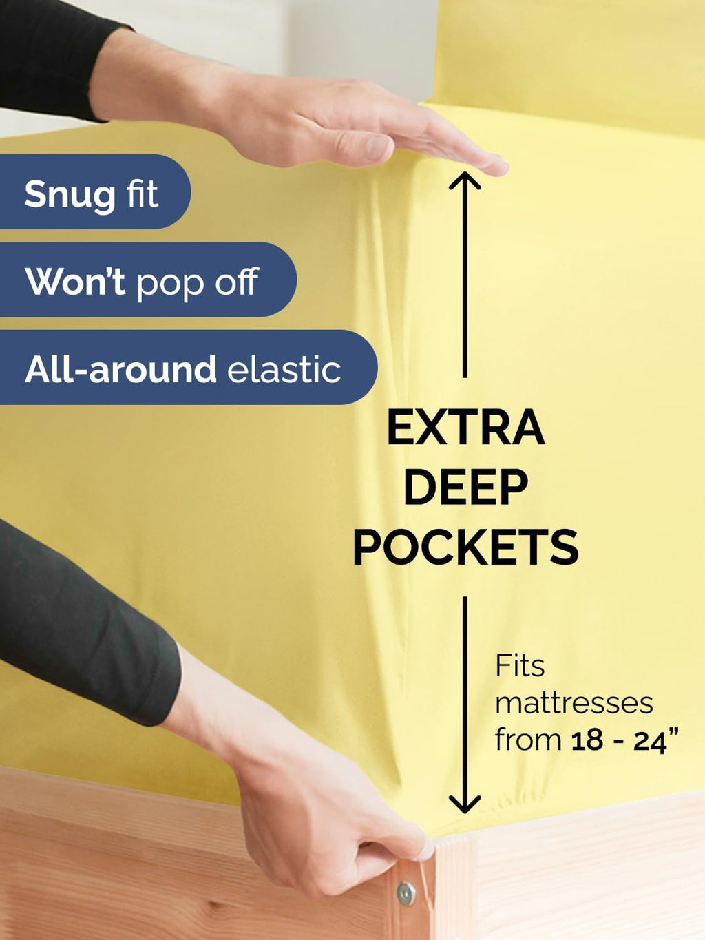Extra Deep Queen Sheet Set - 4 Piece Breathable & Cooling Sheets - Yellow