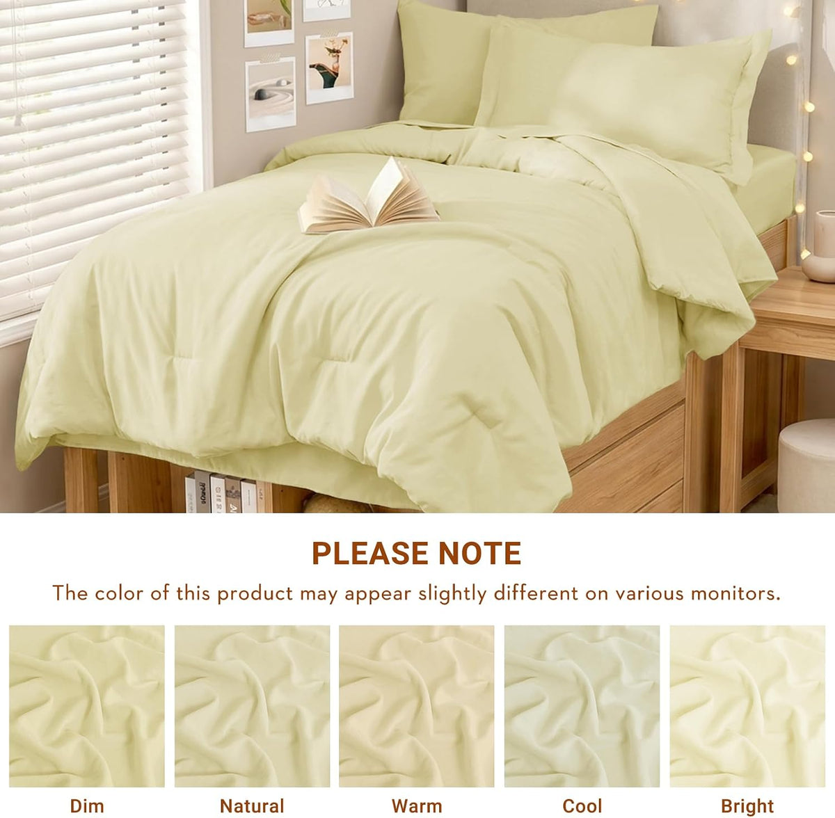 5 Pieces Twin XL Comforter Set, Soft Bed in a Bag Twin XL Size, All Season Bedding Set with Comforter, Flat Sheet, Fitted Sheet, Pillowcases & Shams, Cream Yellow