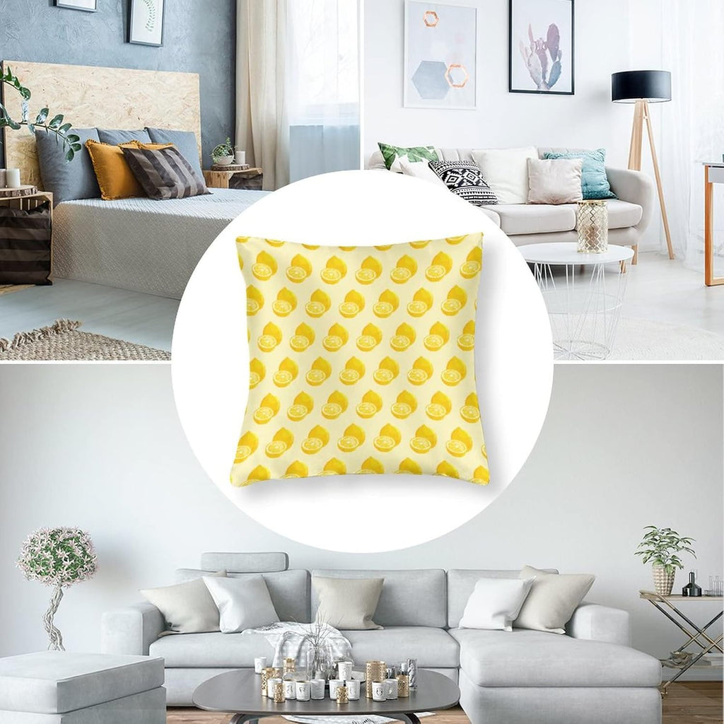 Yellow Sweet Lemon Satin Square Throw Pillow Covers Summer Lemon Throw Pillow Cover Square Hidden Zipper 16"x16" Outdoor Pillow Covers Home Decor Throw Pillows Cover Cooling Pillow case