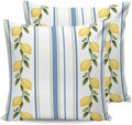 Lemon Striped 2PCS Throw Pillow Covers for Couch Sofa Bed, Yellow Fruit Blue White Pillow Covers 18x18 inch, Standard Pillowcases Set Decorative Cushion Covers for Living Room Bedroom