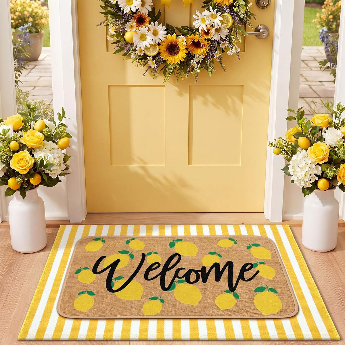2 Pcs Summer Lemon Welcome Door Mats Outdoor