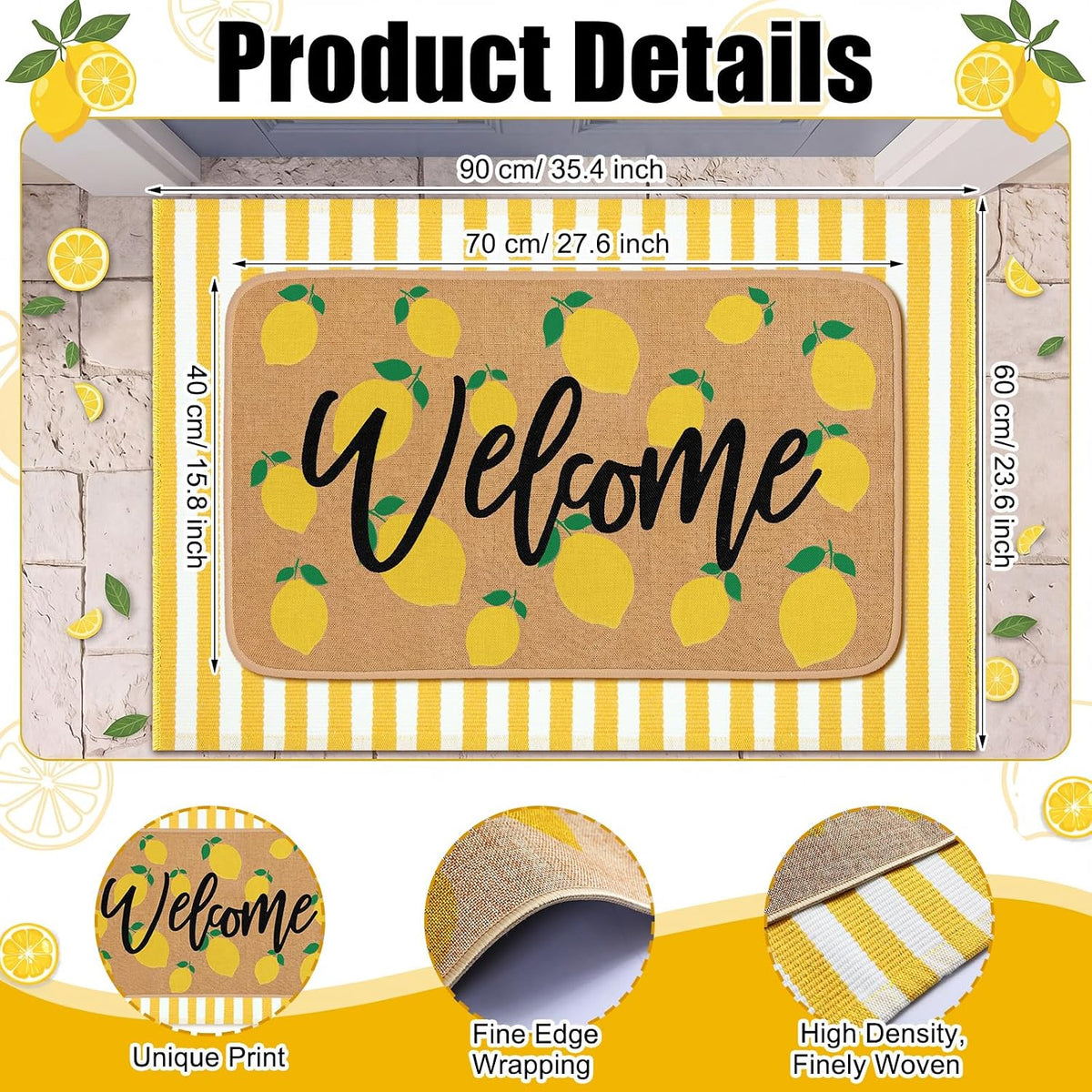 2 Pcs Summer Lemon Welcome Door Mats Outdoor