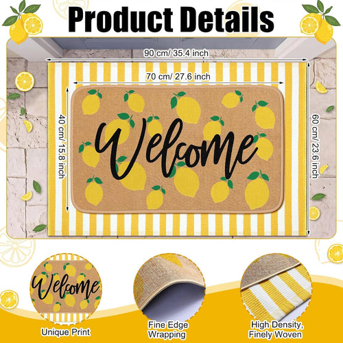 2 Pcs Summer Lemon Welcome Door Mats Outdoor