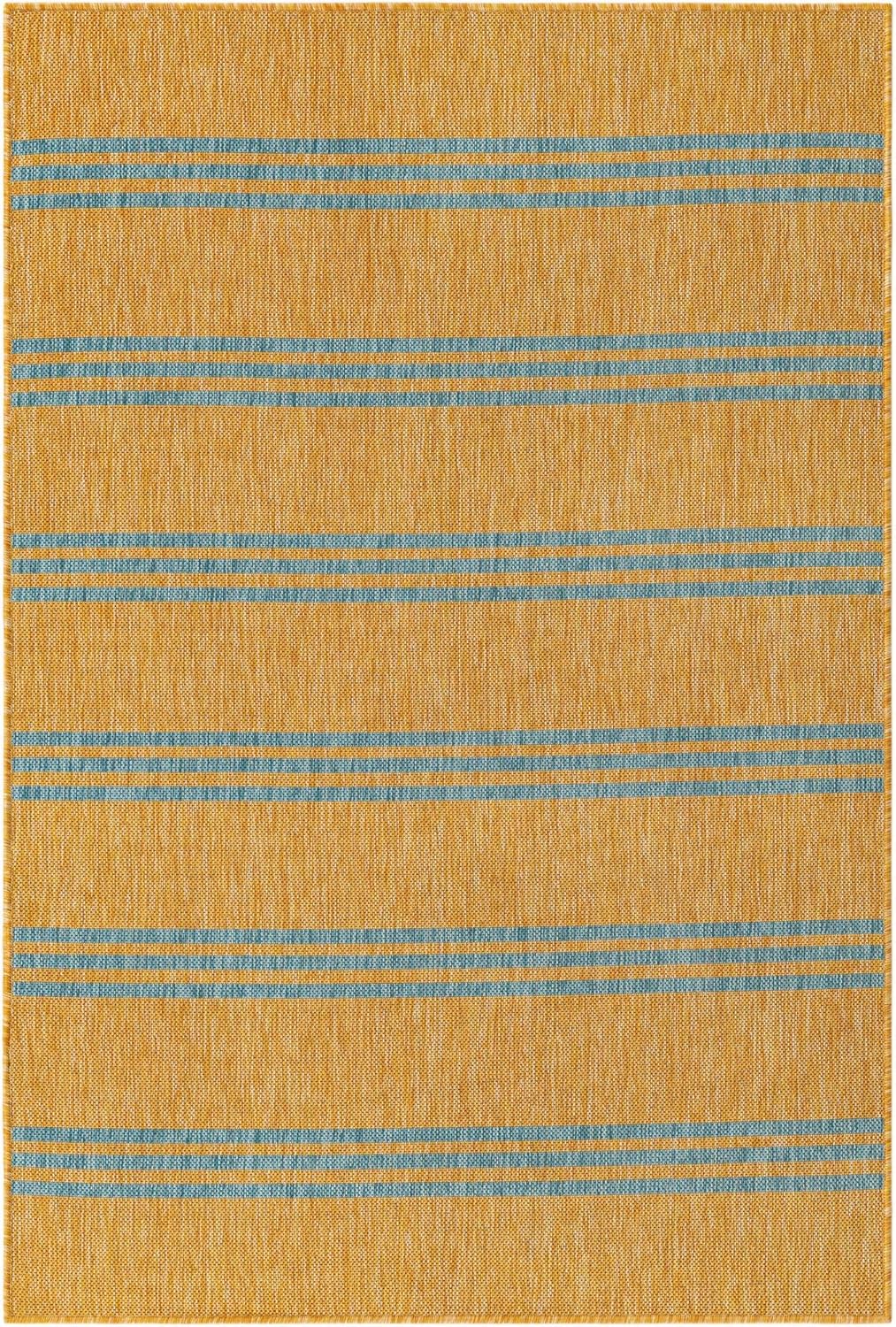 Outdoor Collection Area Rug - Anguilla (4' 1" x 6' 1" Rectangle, Yellow and Aqua/Light Blue)