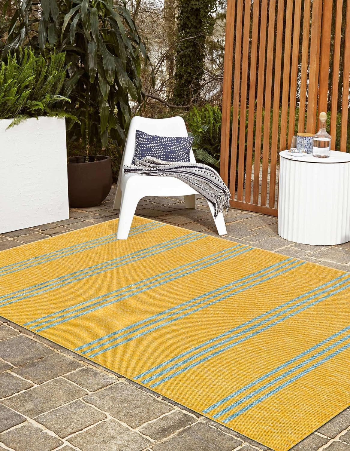 Outdoor Collection Area Rug - Anguilla (4' 1" x 6' 1" Rectangle, Yellow and Aqua/Light Blue)