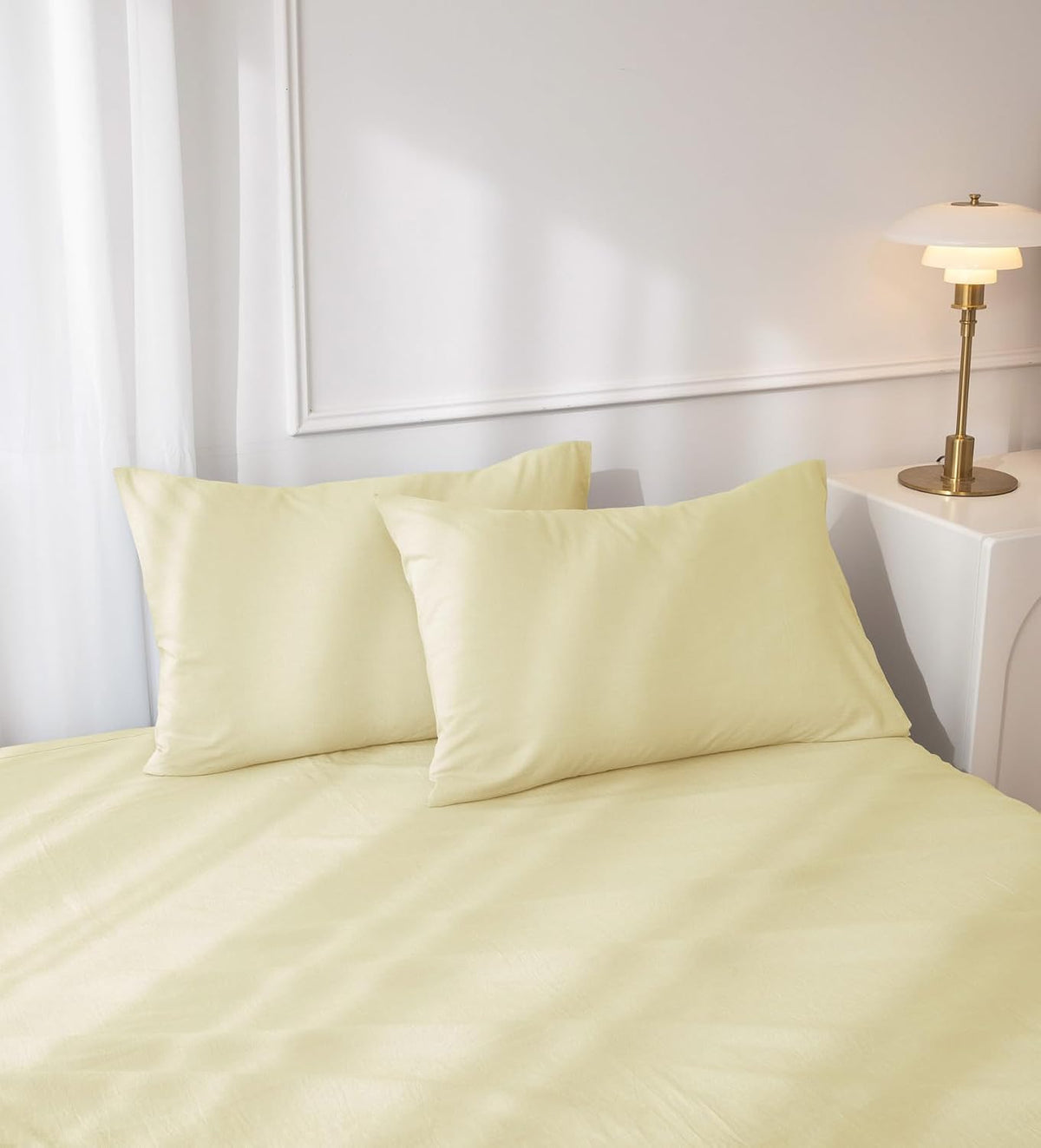 JIYUAN Standard Washed Cotton Pillowcases, Set of 2, Relaxed Linen Feel