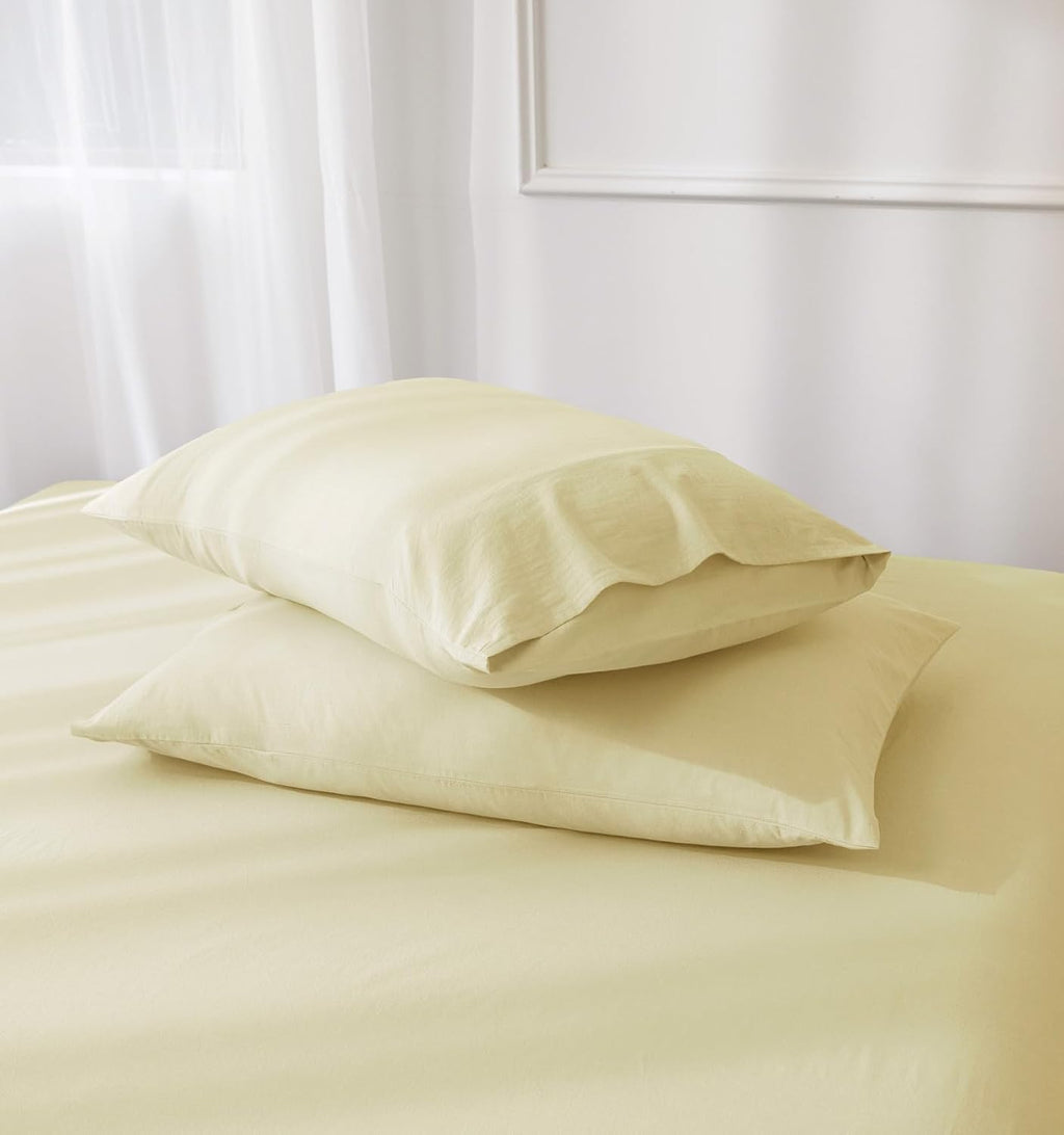 JIYUAN Standard Washed Cotton Pillowcases, Set of 2, Relaxed Linen Feel