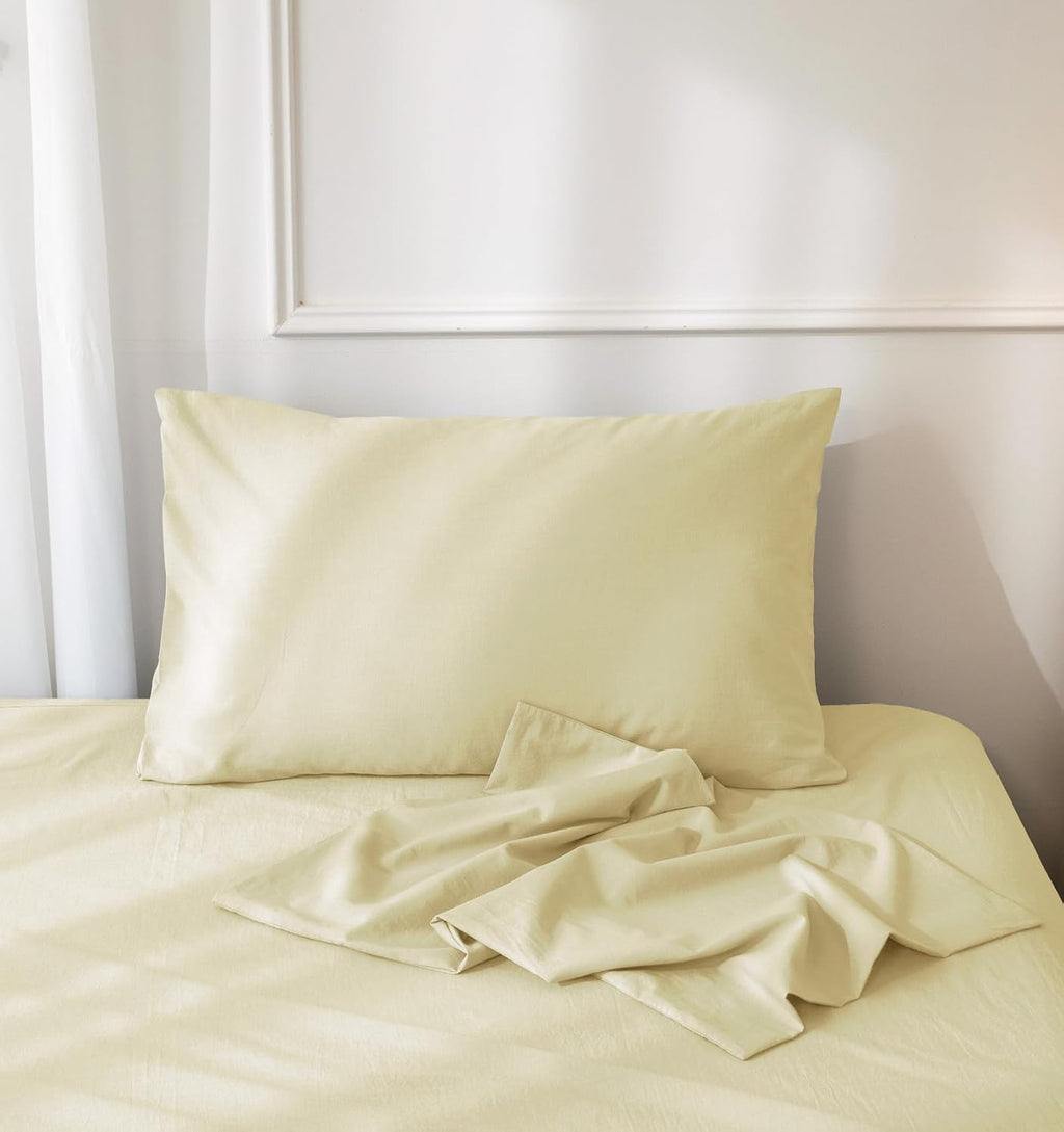 JIYUAN Standard Washed Cotton Pillowcases, Set of 2, Relaxed Linen Feel