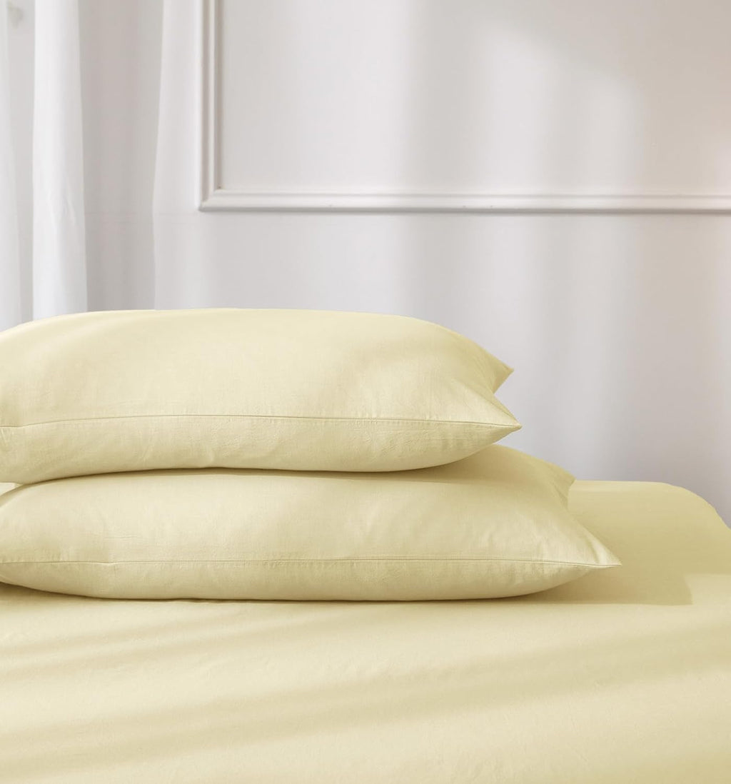 JIYUAN Standard Washed Cotton Pillowcases, Set of 2, Relaxed Linen Feel