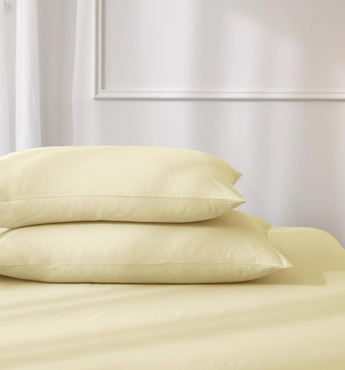 JIYUAN Standard Washed Cotton Pillowcases, Set of 2, Relaxed Linen Feel