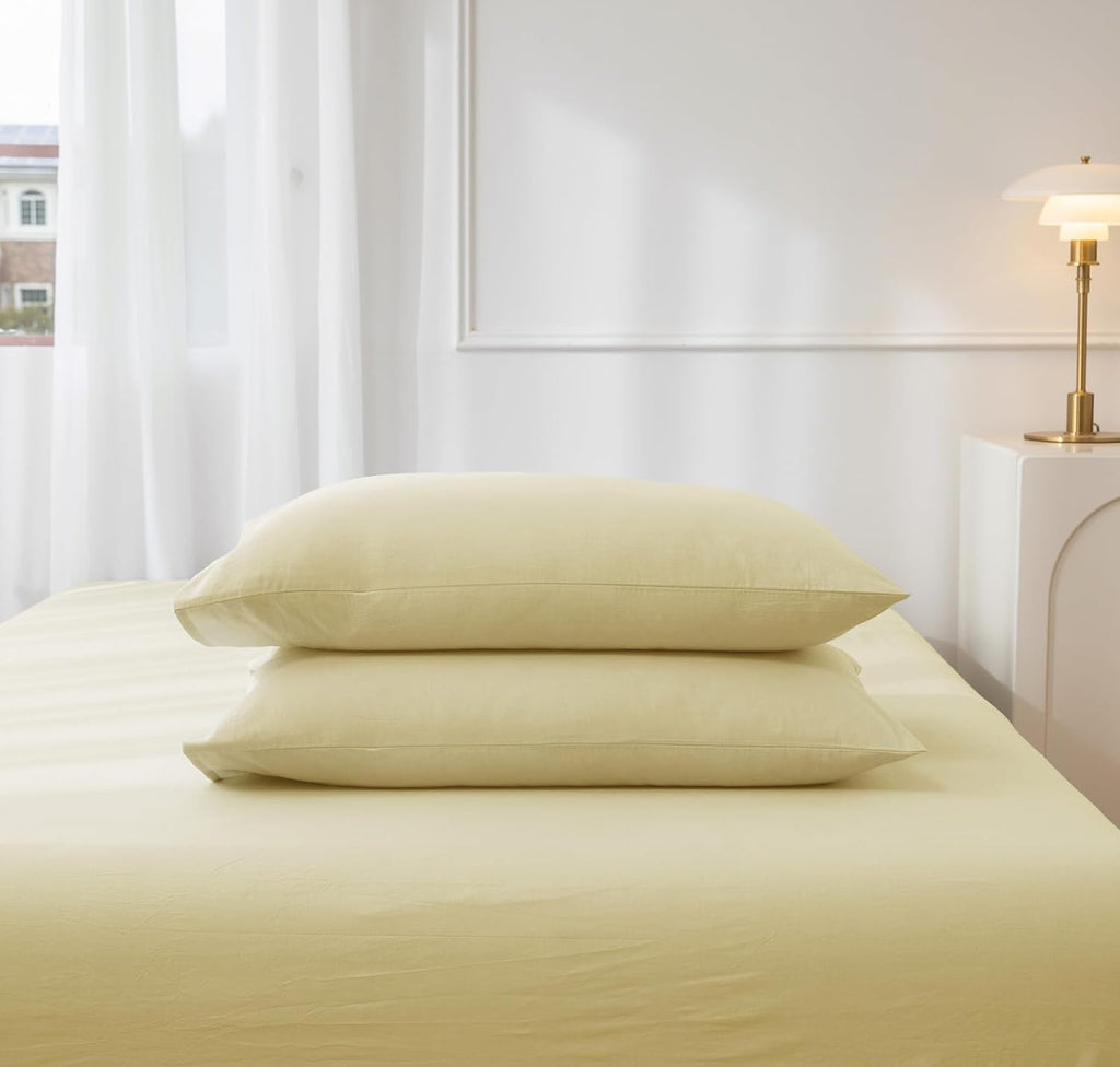 JIYUAN Standard Washed Cotton Pillowcases, Set of 2, Relaxed Linen Feel