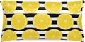 Yellow Lemon Pillow Cases Cal King Size, Summer Botanical Fruits Black White Stripes Satin Pillowcase with Zipper for Hair/Skin, Decorative Pillow Covers for Bed/Couch/Sofa, 20x40 Inches