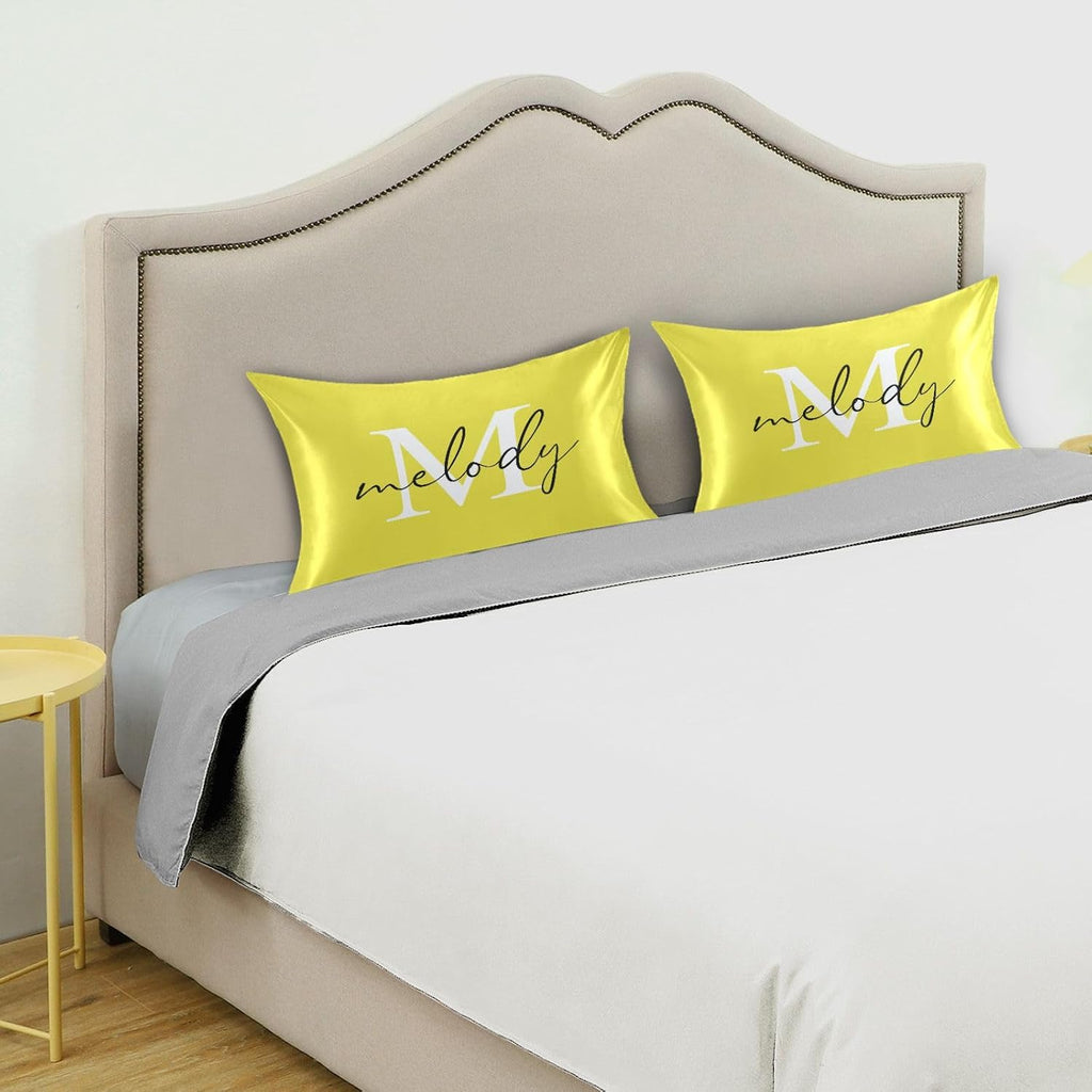 Custom Lemon Yellow Satin Pillowcase for Hair and Skin Body Personalized Bed Pillow Standard Size 20"X26" Customized Plush Pillow Case with Envelope Closure for Pillow