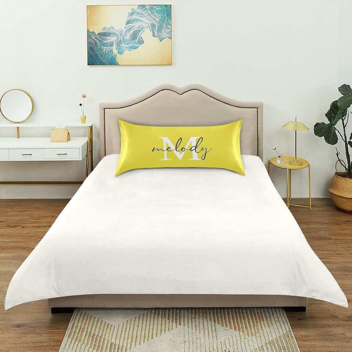 Custom Lemon Yellow Satin Pillowcase for Hair and Skin Body Personalized Bed Pillow Standard Size 20"X26" Customized Plush Pillow Case with Envelope Closure for Pillow