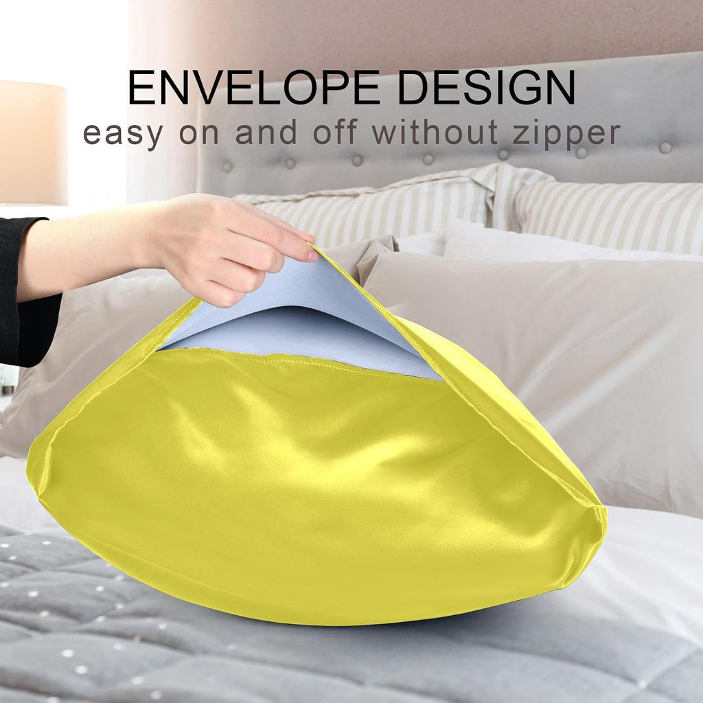 Custom Lemon Yellow Satin Pillowcase for Hair and Skin Body Personalized Bed Pillow Standard Size 20"X26" Customized Plush Pillow Case with Envelope Closure for Pillow