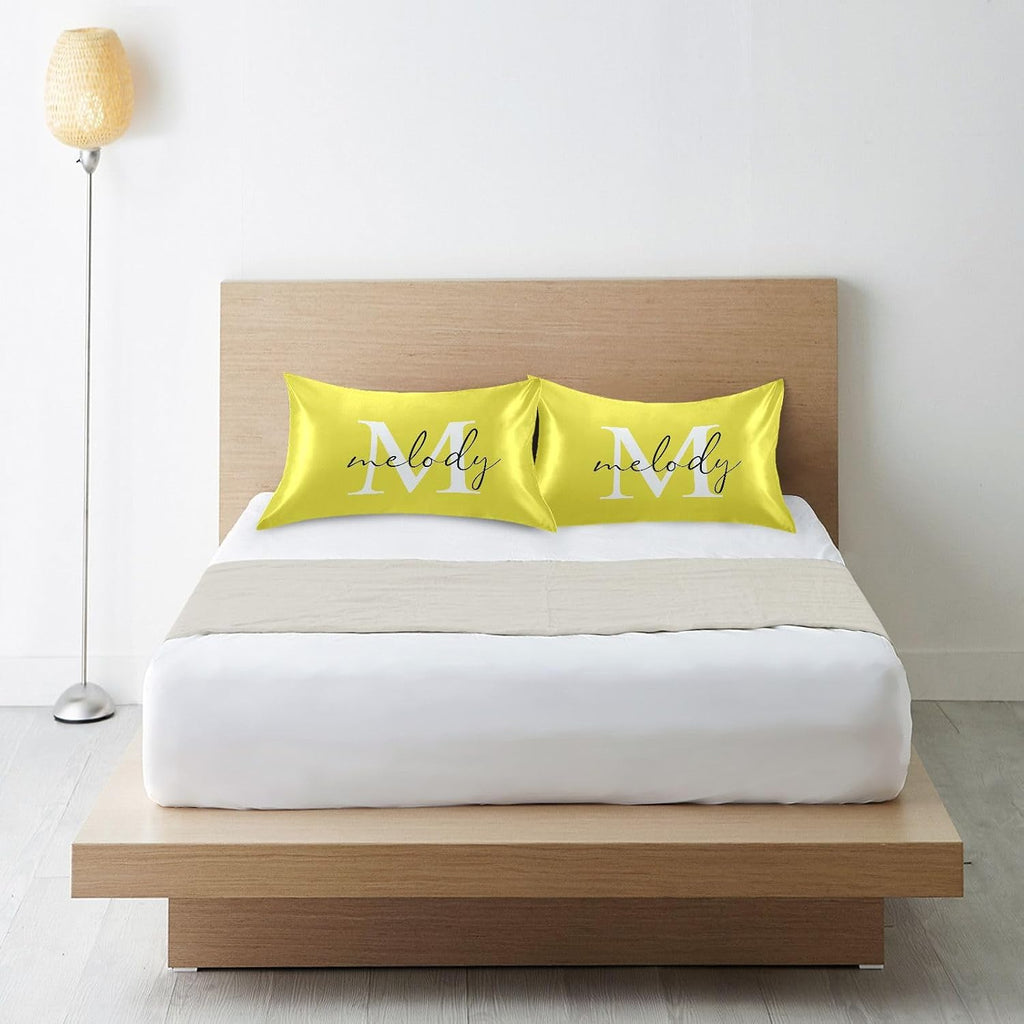 Custom Lemon Yellow Satin Pillowcase for Hair and Skin Body Personalized Bed Pillow Standard Size 20"X26" Customized Plush Pillow Case with Envelope Closure for Pillow