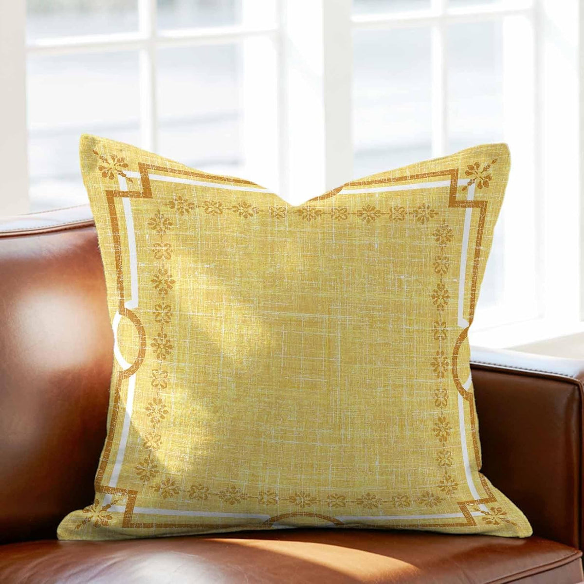 Lemon Yellow Botanical Pillow Covers 16x16 Inch Decorative Throw Pillow Cover, Vintage Florals Geometric Minimalist Sofa Pillowcases Accent Cushion Case Home Decor Bedroom Living Room