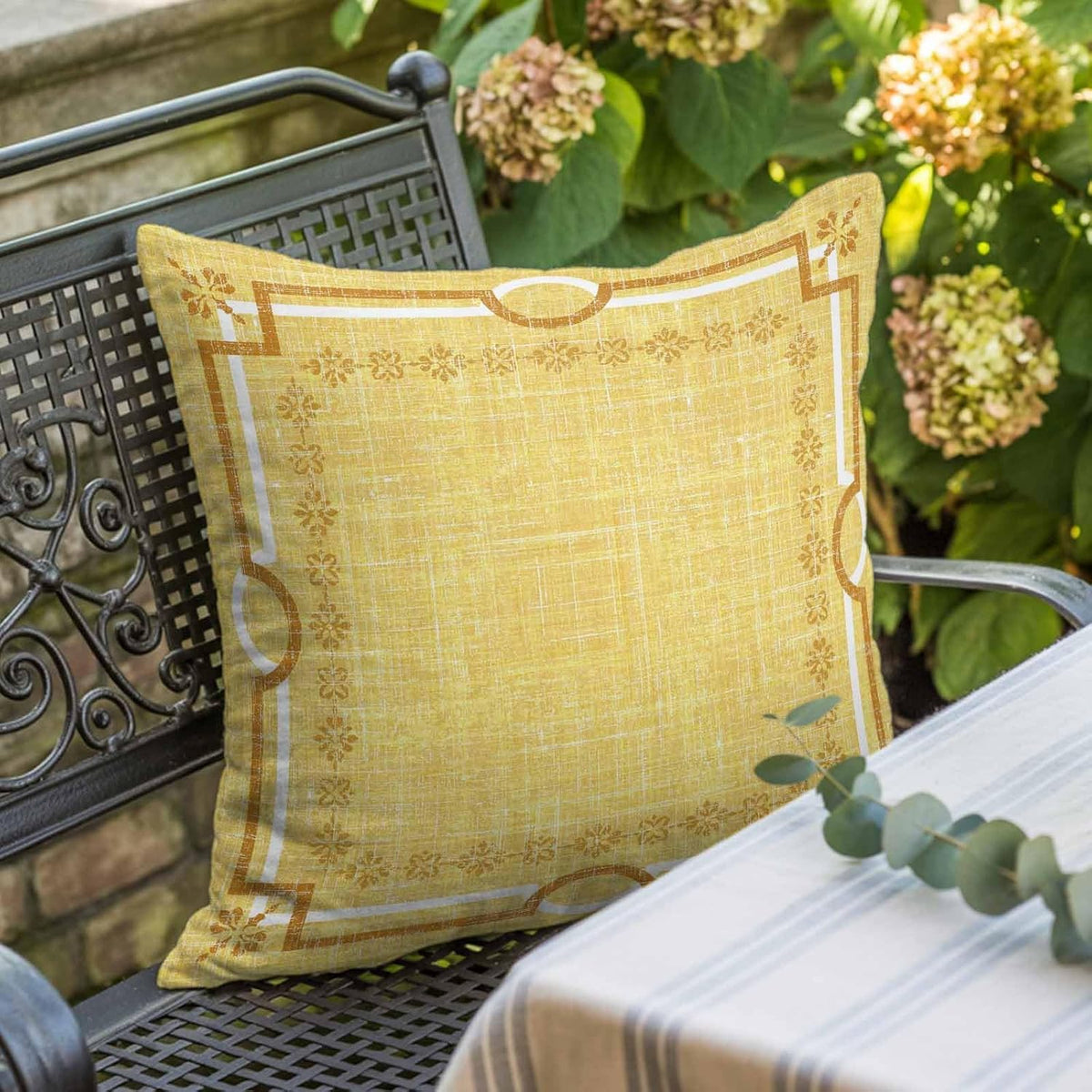 Lemon Yellow Botanical Pillow Covers 16x16 Inch Decorative Throw Pillow Cover, Vintage Florals Geometric Minimalist Sofa Pillowcases Accent Cushion Case Home Decor Bedroom Living Room