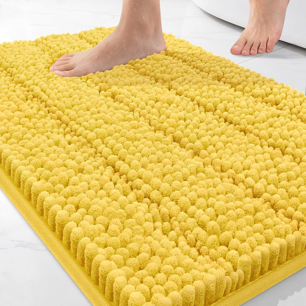 Small Bath Rug Mat,Yellow Chenille High Absorbent Bathroom Floor Mat