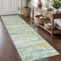 Modern Abstract Hallway Runner Rug, 2x8 Kitchen Rugs Non-Slip Washable Soft Striped Runner Rugs, Print Light Green Yellow Carpet Runner for Entryway Bathroom Laundry Room Foyer
