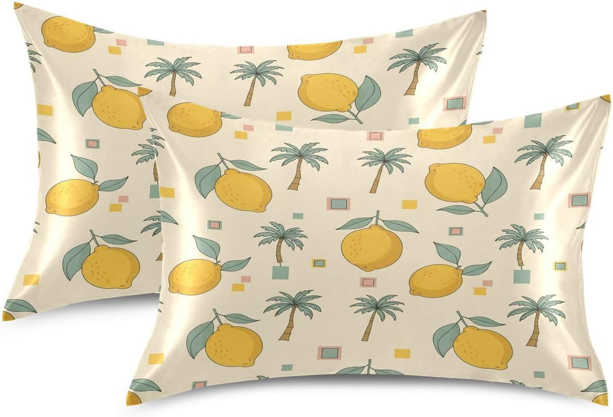 Ripe Yellow Lemon Satin Pillowcase for Hair and Skin Soft Breathable Wrinkle-Free Pillow Cases with Envelope Closure Cooling Pillow Covers for Sleeping Standard Size
