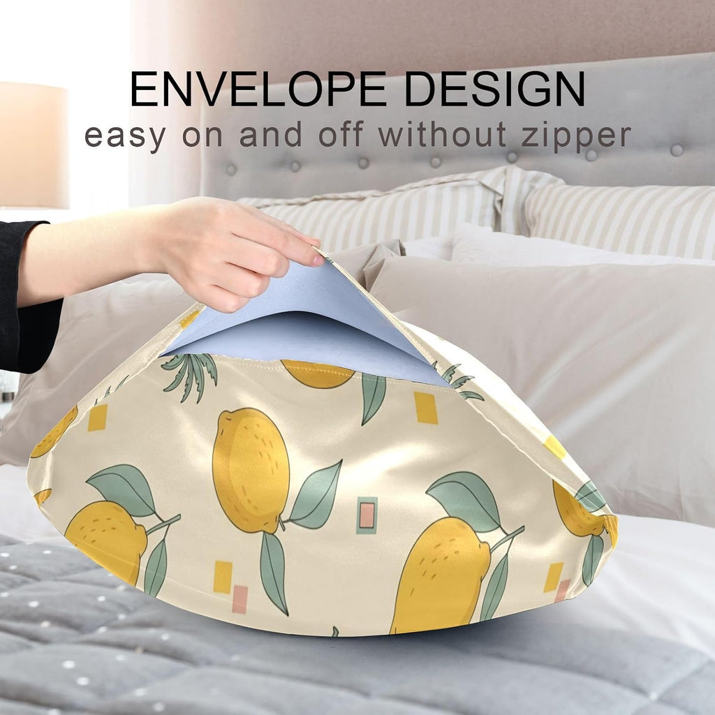 Ripe Yellow Lemon Satin Pillowcase for Hair and Skin Soft Breathable Wrinkle-Free Pillow Cases with Envelope Closure Cooling Pillow Covers for Sleeping Standard Size