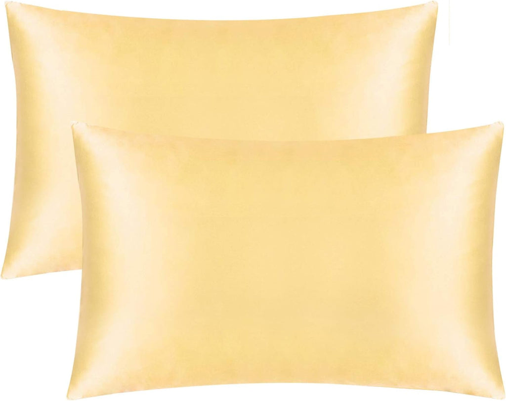2 Pack Zippered Satin Queen Pillowcases, Yellow