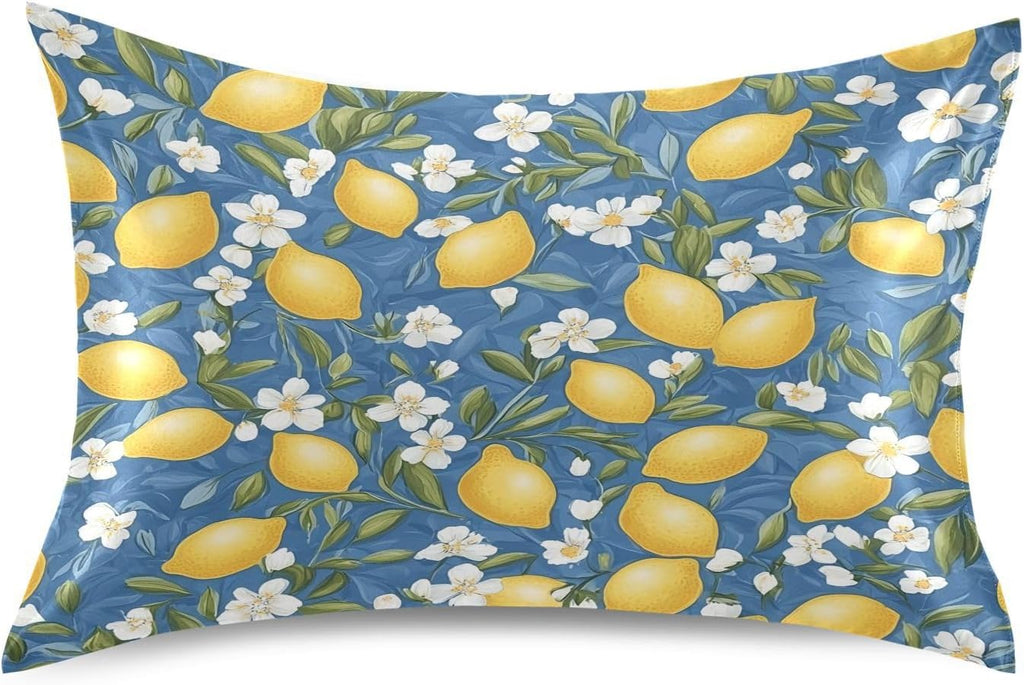 Yellow Lemons Satin Pillowcase for Hair and Skin Silk Pillowcase - Slip Cooling Satin Pillow Covers with Envelope Closure, Standard Size(20x26 inches)#238