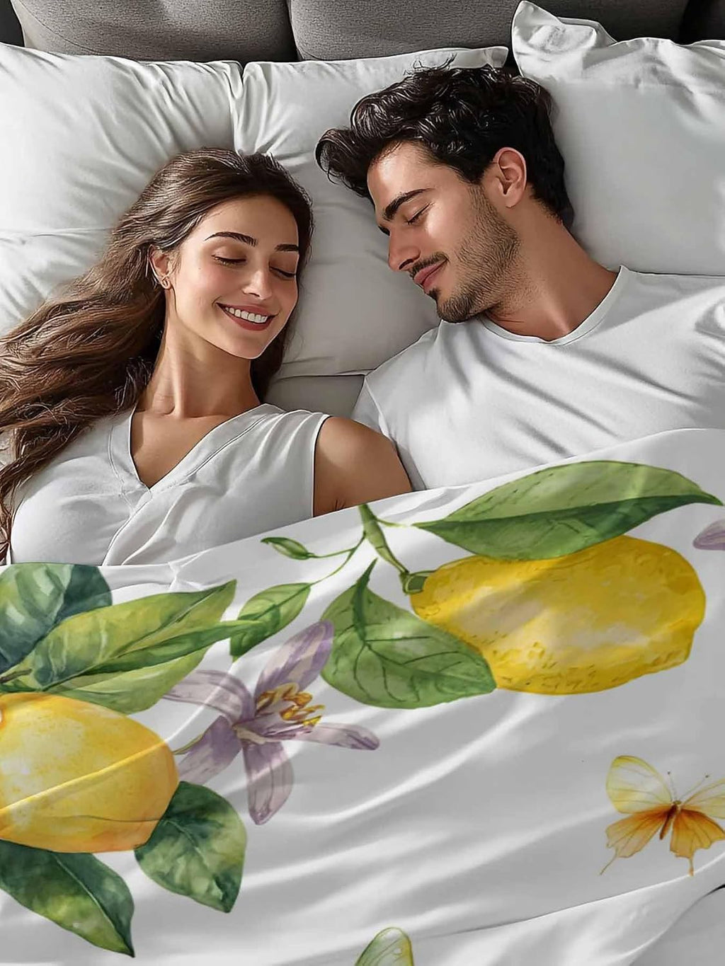 Twin Flat Sheet Only,Vintage Farm Lemon Flowers Top Sheet Breathable Soft Brushed Polyester Microfiber Bed Sheets,Yellow Fruit Butterfly Floral Hotel Luxury Bedding Sheets for Women,Men,Teens