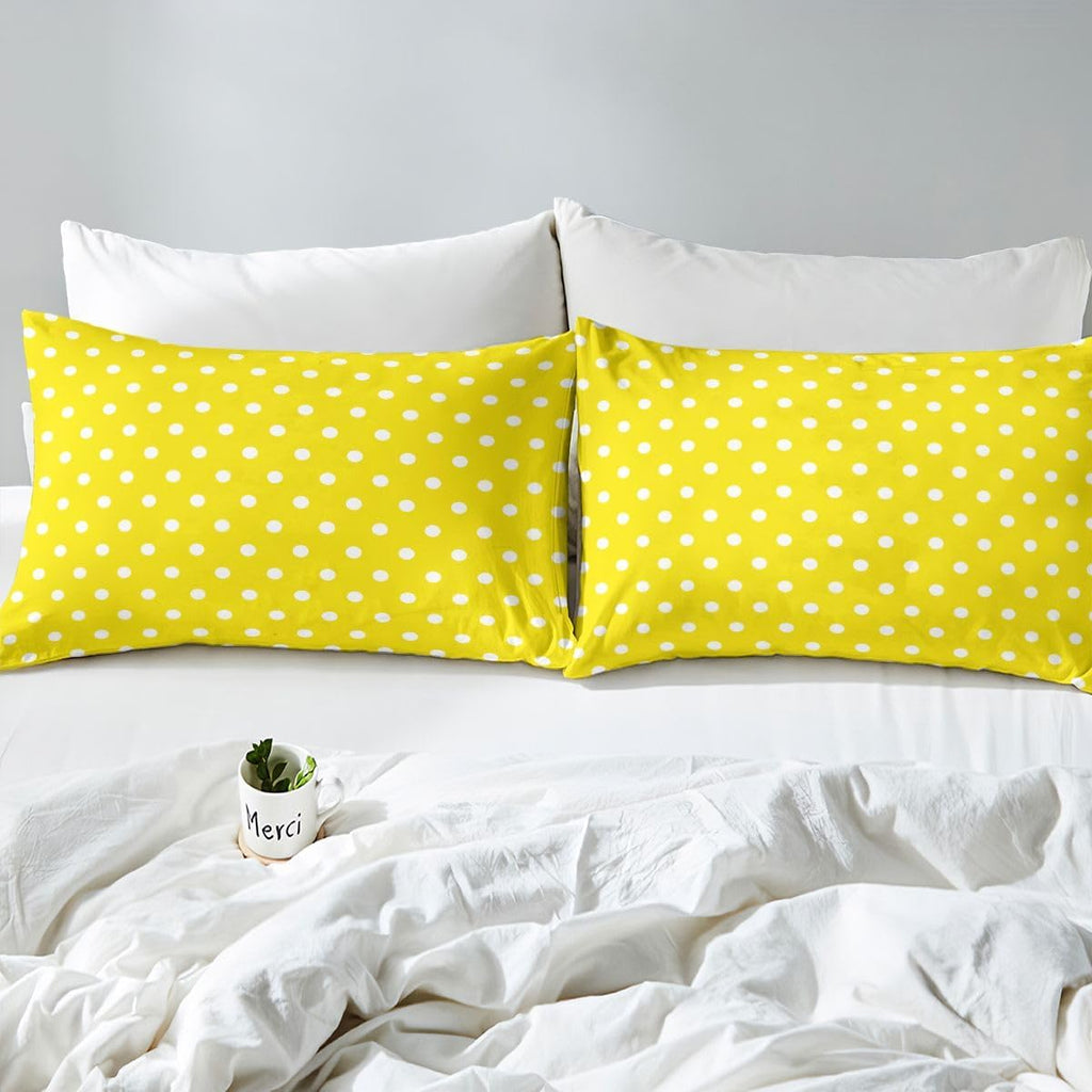 Yellow White Polka Dot Bed Sheets Set King Size Retro Cute Polka Dot Bed Set Geometric Deep Pocket Fitted Sheet Luxury Breathable Soft Lightweight Microfiber