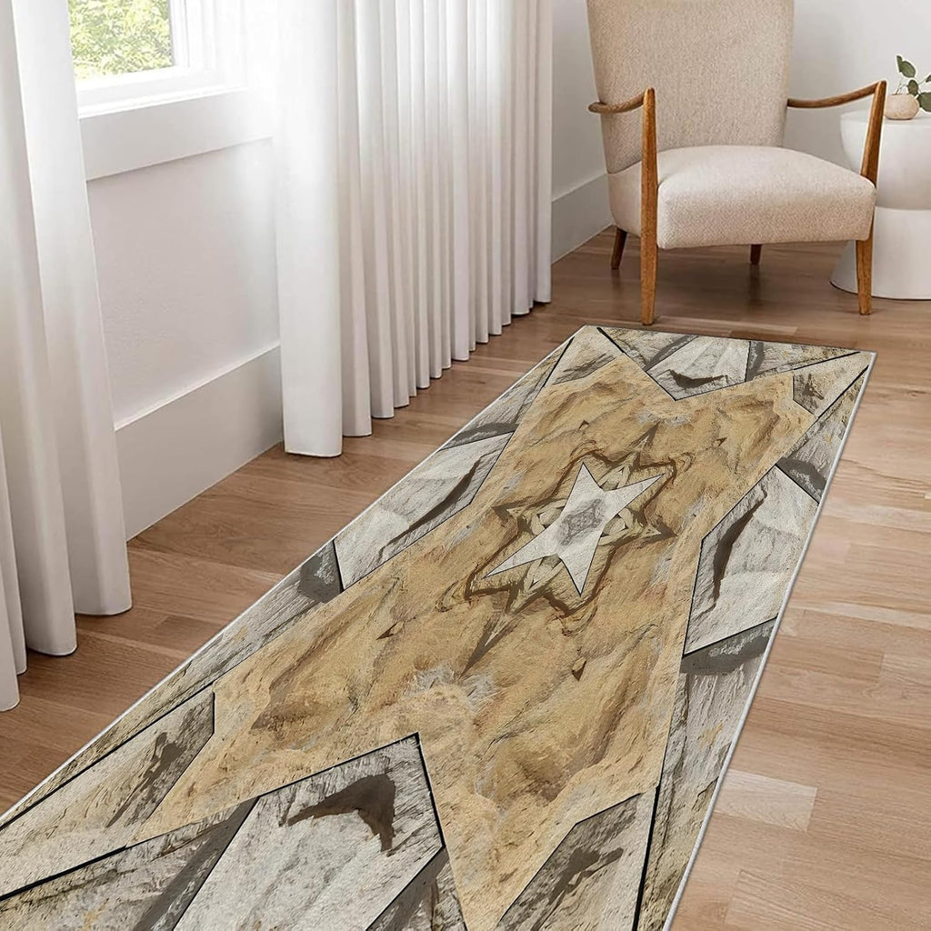 Retro Abstract Pattern Area Rug – Premium Low Pile Non-Slip Carpet for Living Room, Bedroom & Office – Geometric Print,Washable Contemporary Home Decor Rug Yellow