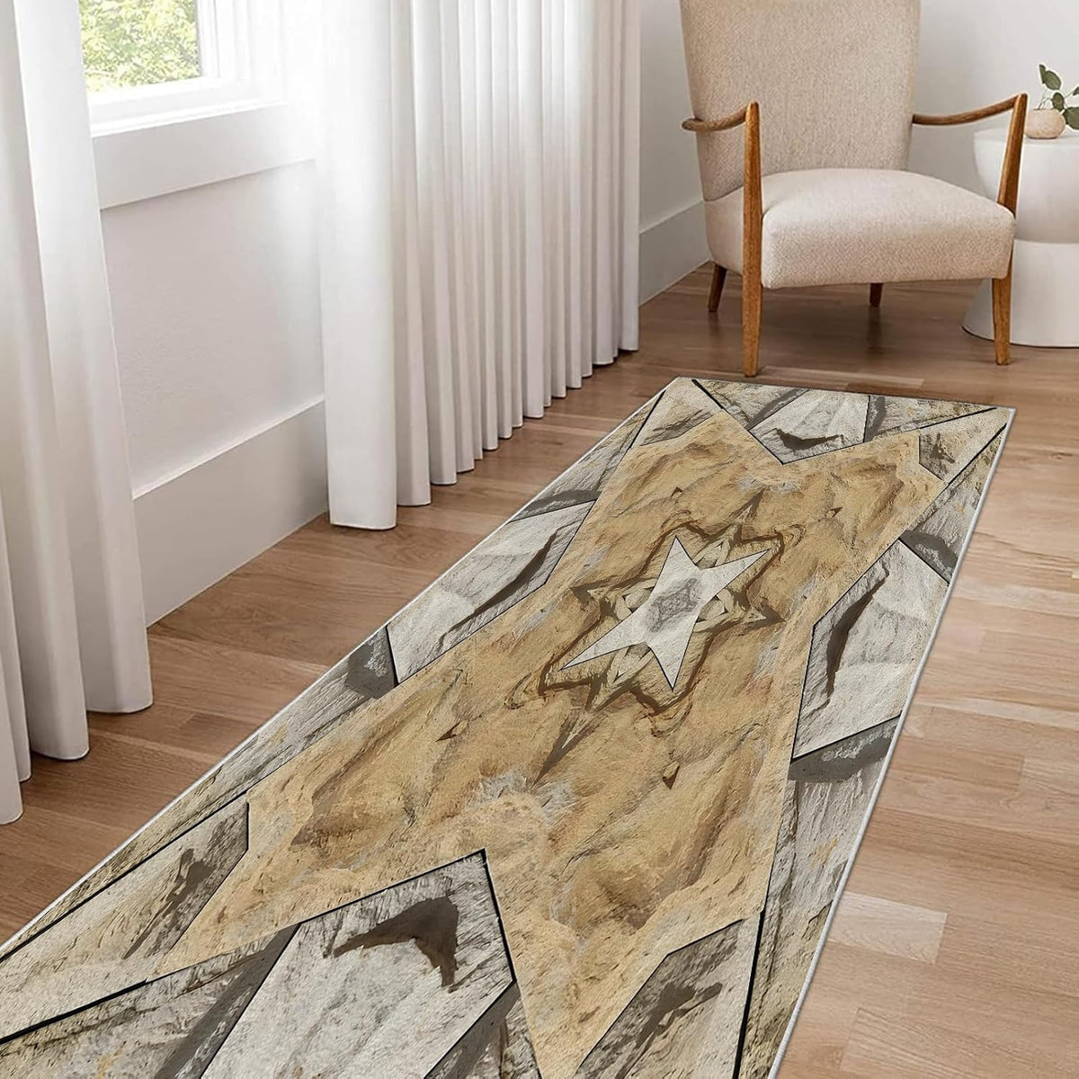 Retro Abstract Pattern Area Rug – Premium Low Pile Non-Slip Carpet for Living Room, Bedroom & Office – Geometric Print,Washable Contemporary Home Decor Rug Yellow