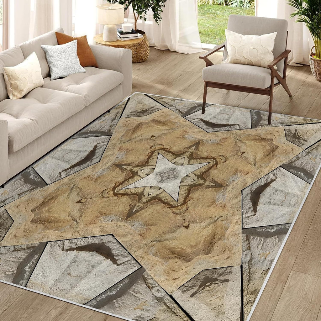 Retro Abstract Pattern Area Rug – Premium Low Pile Non-Slip Carpet for Living Room, Bedroom & Office – Geometric Print,Washable Contemporary Home Decor Rug Yellow
