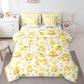 Kawaii Yellow Duck Queen Bedding Set 7 Piece Cute Cartoon Rubber Duck Bed in A Bag with Sheets Rustic Daisy Floral Comforter Set for Kids Adults,Summer Fruit Lemon Bed Sets