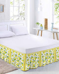 Yellow Lemon Bed Skirt Queen Size 16 Inch Drop, Adjustable Elastic Wrap Around Bed Skirts Easy Fitting Dust Ruffle Bedskirt Bed Frame Cover Summer Watercolor Fruits Leaf