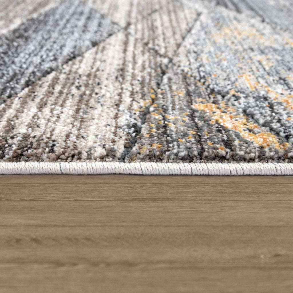 Modern Rug for Living Rooms Abstract Design, 3D Effect in Grey Yellow, Size:2'8" x 4'11"