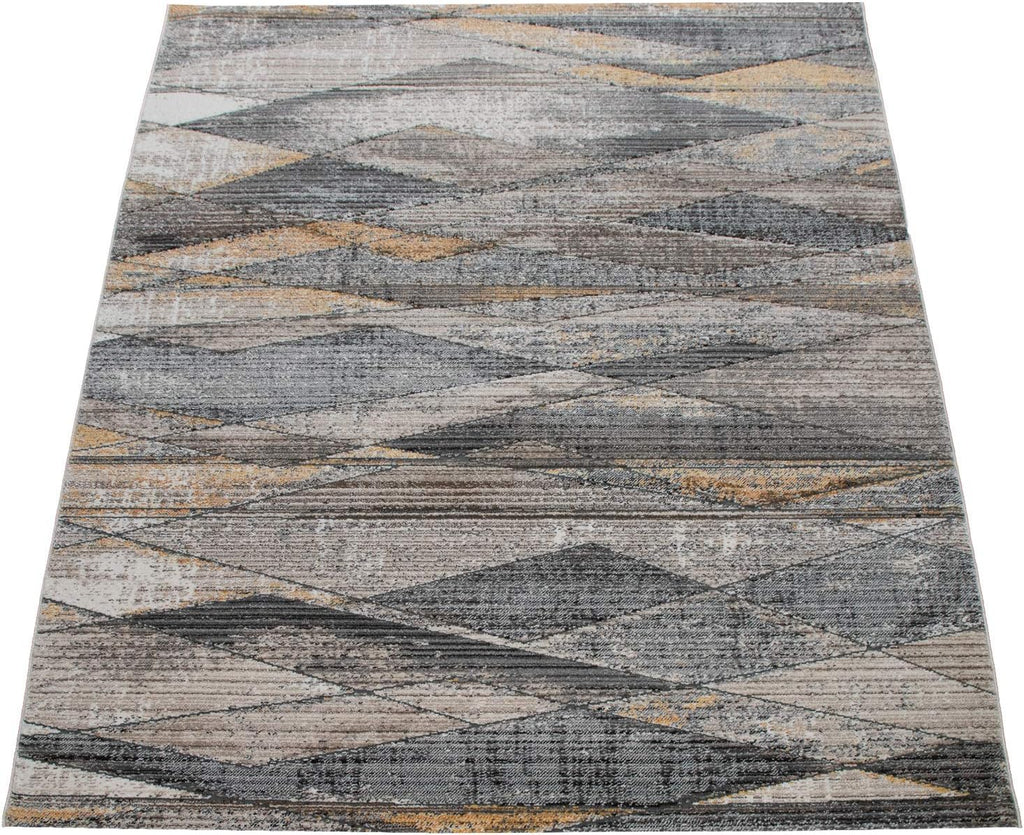 Modern Rug for Living Rooms Abstract Design, 3D Effect in Grey Yellow, Size:2'8" x 4'11"