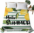 Flat Sheets Queen Size Bedding Sheet,Summer Yellow Lemon Leaf on Striped Soft Microfiber Breathable Top Sheets for Bedroom Hotel Luxury-1 Bed Flat Sheet Only,Farmhouse Fruit Theme