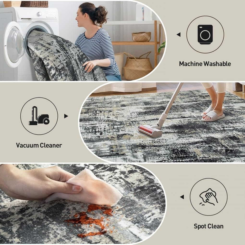 Modern Yellow Gold Abstract Texture Rug 2x3 Contemporary Aesthetic Washable Area Rugs for Dining Room Living Room Bedroom Office Large Soft Home Deco Carpet Kitchen Hallway Thin Mat