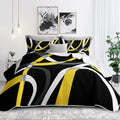 3 Piece Black Yellow Full Queen Quilt Reversible Bedding Set