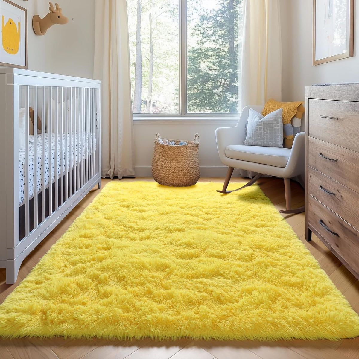 Yellow Rugs for Living Room Bedroom, 5x8 Fluffy Bedside Area Rug, Soft Plush Shaggy Indoor Floor Carpet for Nursery Kids Girls Boys Teen Dorm Home Office Decor Aesthetic