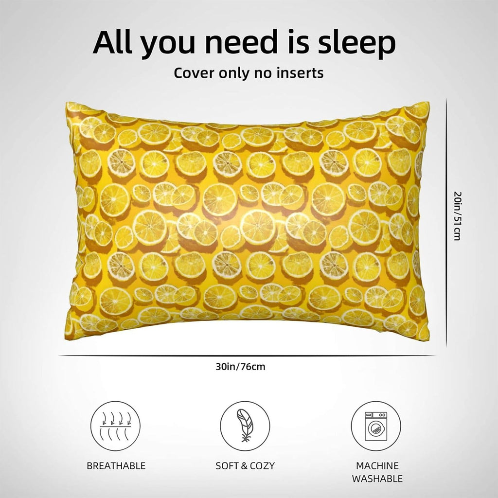Abstraction Lemon Yellow Print Satin Pillowcase for Hair and Skin, 20x30 Inches Pillow Cases, Queen Size Pillowcases with Zipper, Similar to Silk Pillow Covers