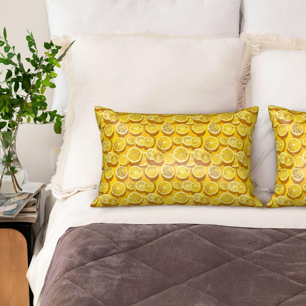 Abstraction Lemon Yellow Print Satin Pillowcase for Hair and Skin, 20x30 Inches Pillow Cases, Queen Size Pillowcases with Zipper, Similar to Silk Pillow Covers