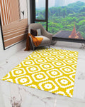 Modern Abstract Square Yellow White Area Rug, Living Room & Bedroom Decor, Geometric Texture Plush Carpet 32x60in